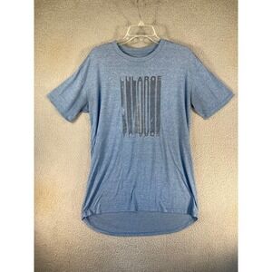 LuLaRoe T Shirt Men's Medium Blue Logo Short Sleeve Casual Graphic Print Stretch